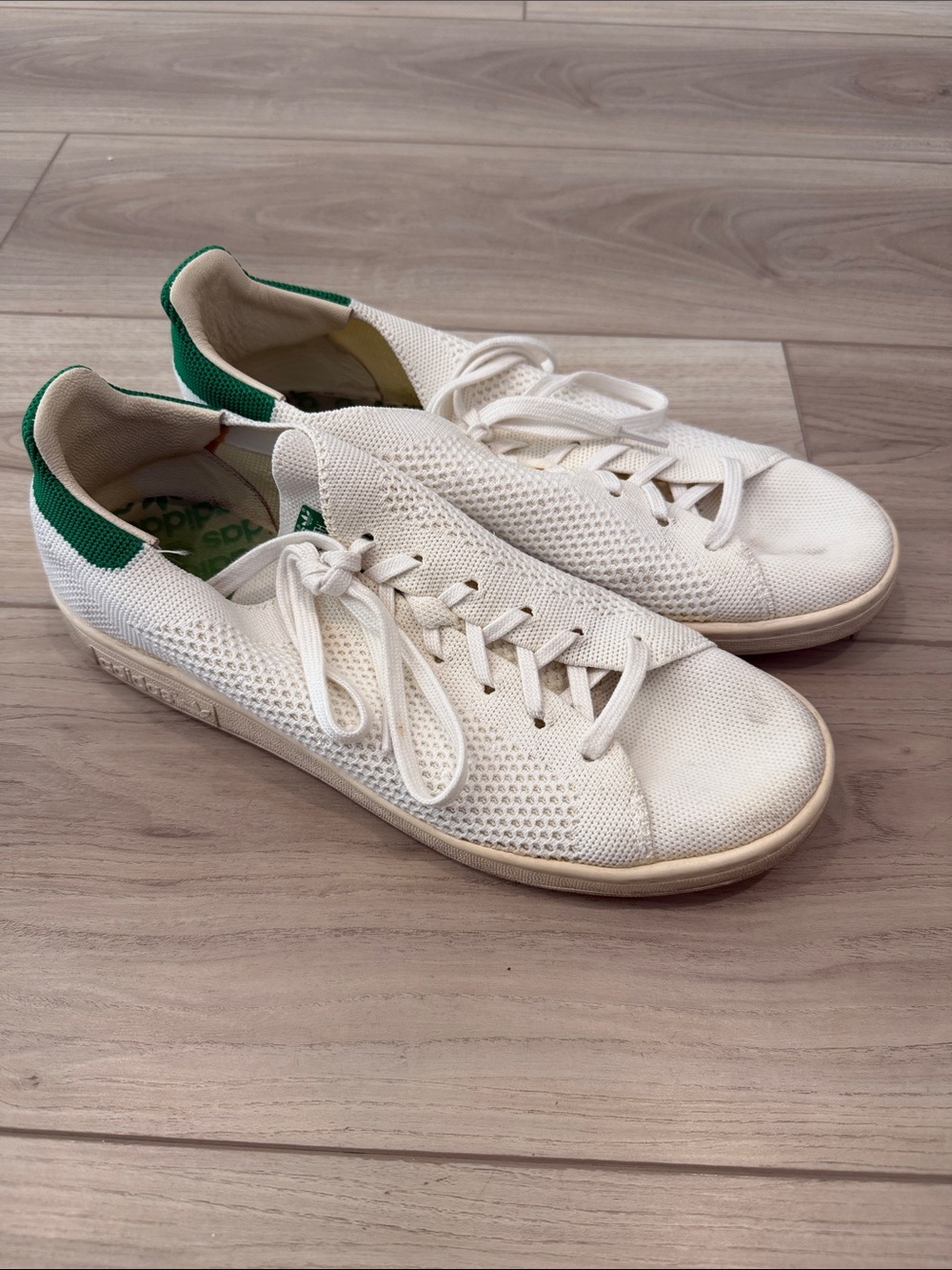 adidas White Knit Sneakers with Green Heel Tab